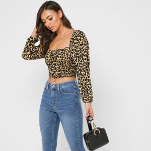 Topshop cropped ruched leopard/ cheetah print top